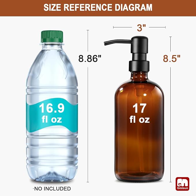 GMISUN Amber Glass Soap Dispenser, 2 Pack Bathroom Hand Soap Dispensers - Image 2