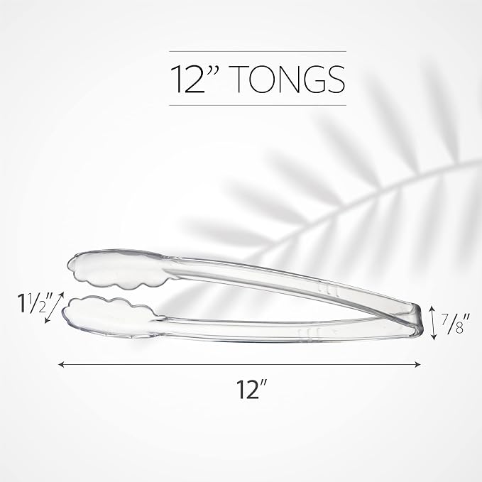 Plasticpro 12'' Serving Tongs Heavy Duty Reusable Kitchen and BBQ Clear Serving - Image 4