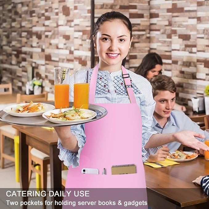 Jubatus 2 Pack Bib Aprons with 2 Pockets Cooking Chef Kitchen Apron - Image 5