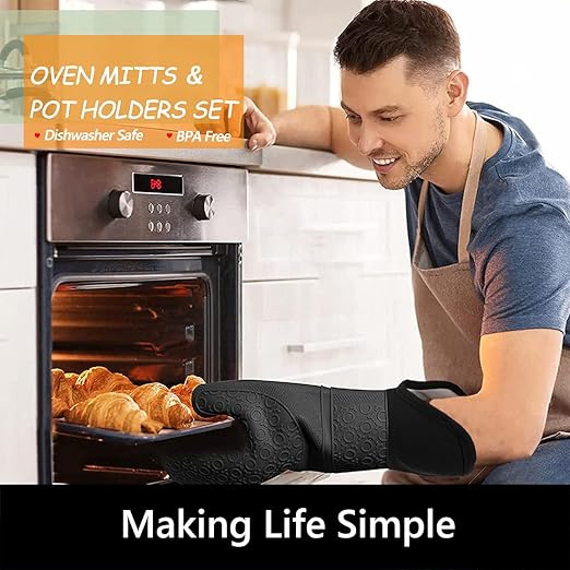 Silicone Oven Mitts and Pot Holders Sets, MTZRFLL Extra Long Heat Resistant - Image 2