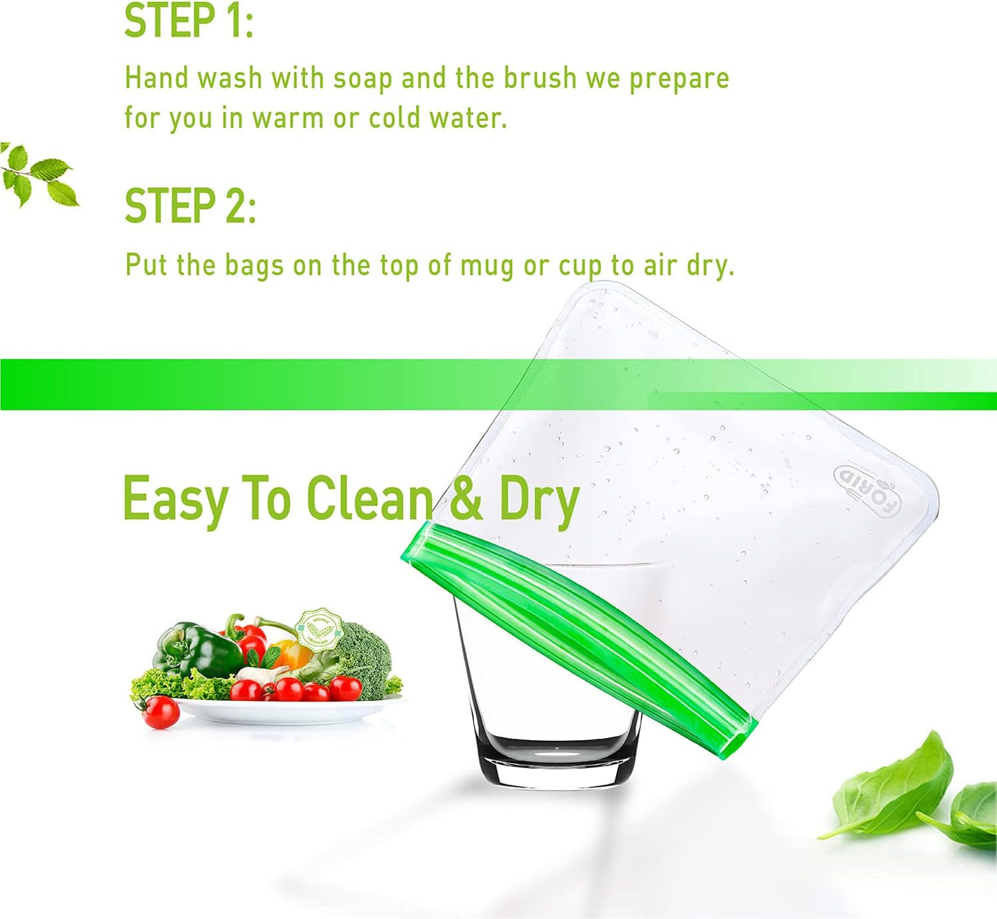 FORID 24 Pack Reusable Food Storage Bags, Silicone Gallon Freezer Bags, Sandwich Snack Resealable Lunch Bags, Extra Thick Leakproof for Marinate Food, Fruit Cereal Travel Items Home Kitchen