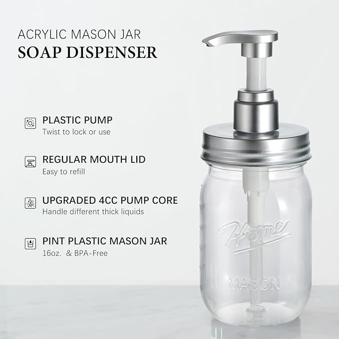 Amolliar Plastic Mason Jar Soap Dispenser - Image 2