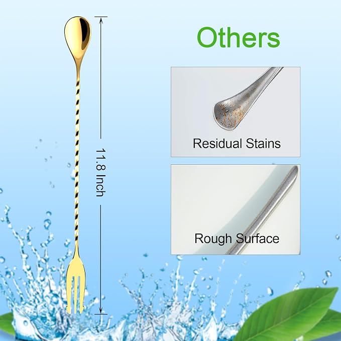 BRIOUT 2 Pcs Bar Spoon, 12 Inches Long Handle Drink Stirrer, Stainless Steel - Image 2