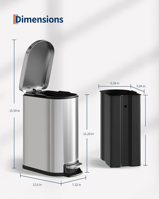 Garvee 13 gal and 2.6 gal Stainless Steel Trash Can Combo Set, Rustproof - Image 8