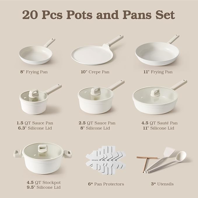 SENSARTE 20Pcs Pots and Pans Set Nonstick, Ceramic Cookware Set Non Stick - Image 2