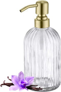 Gold Refillable Glass Kitchen Soap Dispenser, 16oz Bathroom Soap Dispenser by LEETCPHOME