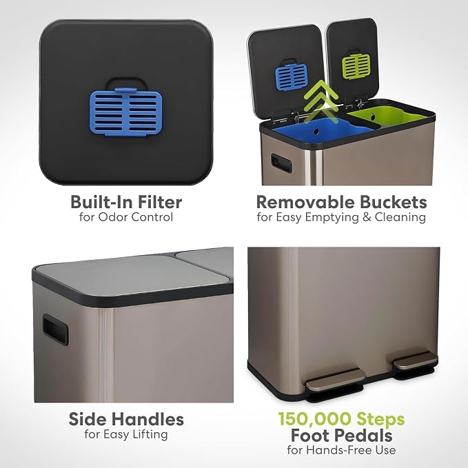 Simpli-Magic 70 Liter / 18.5 Gallon Rectangular Hands-Free Dual Compartment - Image 6