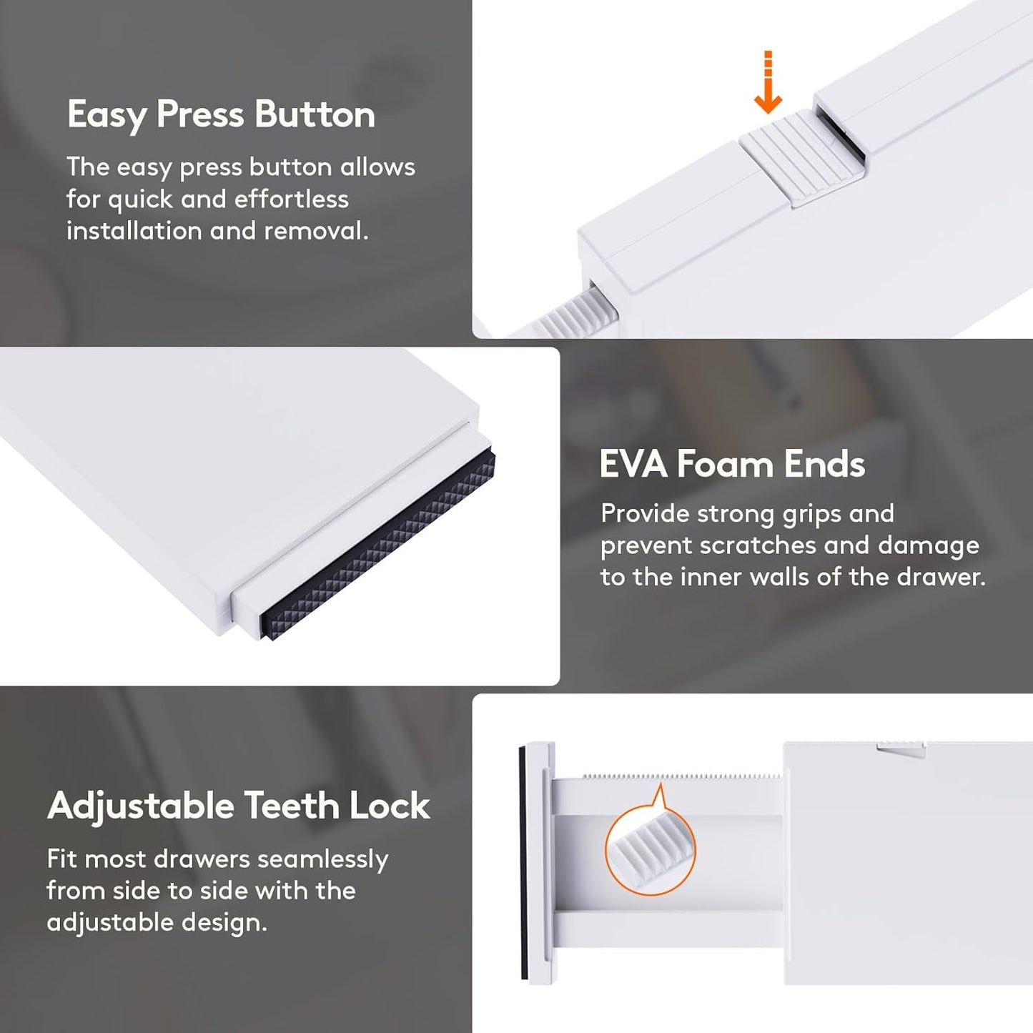Lifewit 16 Pack Drawer Dividers 4" High, 11-17" Adjustable Drawer Organizers for Clothes, Expandable Dresser Separators in Bedroom/Bathroom/Kitchen/Fridge/Office Organization and Storage,White