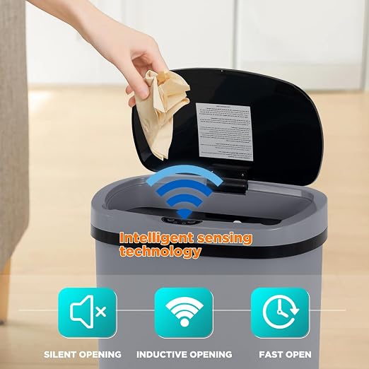 PayLessHere | 13 Gallon Plastic Trash Can | Gray | Automatic Touchless Lid - Image 3