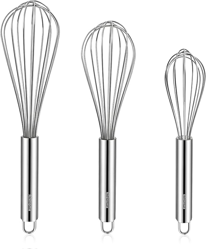 NileHome Stainless Steel Whisk Set 8" 10" 12" Kitchen Whisk Balloon Whisk by NileHome