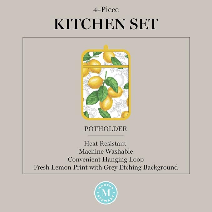 Martha Stewart Lots of Lemons Modern Kitchen Towel, Oven Mitt & Potholder Set - Image 6
