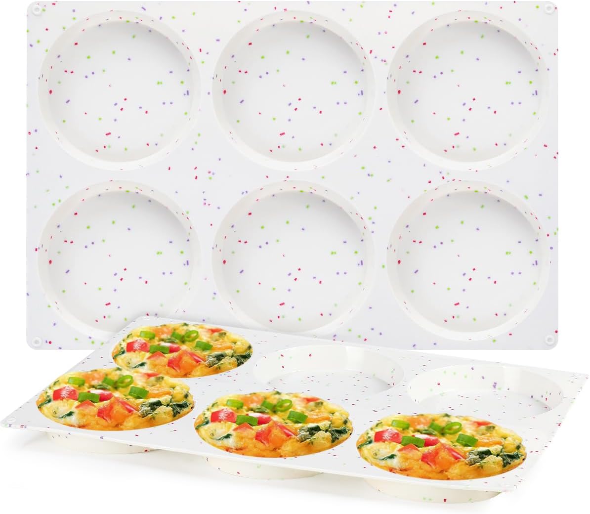 CAKETIME 4 Inch Muffin Top Pan, Silicone Molds for Breakfast Sandwiches, English Muffins, Whoopie Pies, Corn Bread, Egg Bites, Tarts - 2 Pack Confetti