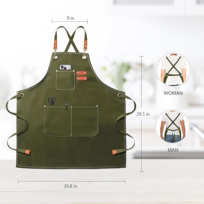 OUNLEN Chef Apron for Men Women Canvas Aprons - Image 2