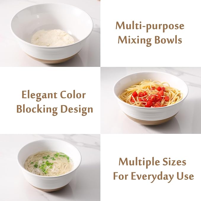HASENSE Mixing Bowls, Large Ceramic Salad Bowls 2.1/1.5/1.0 Qt, Versatile - Image 4