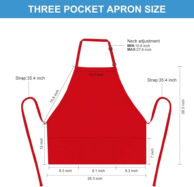 Jubatus 2 Pack 3 Pockets 100% Cotton Adjustable Bib Apron Chef Kitchen Cooking - Image 6