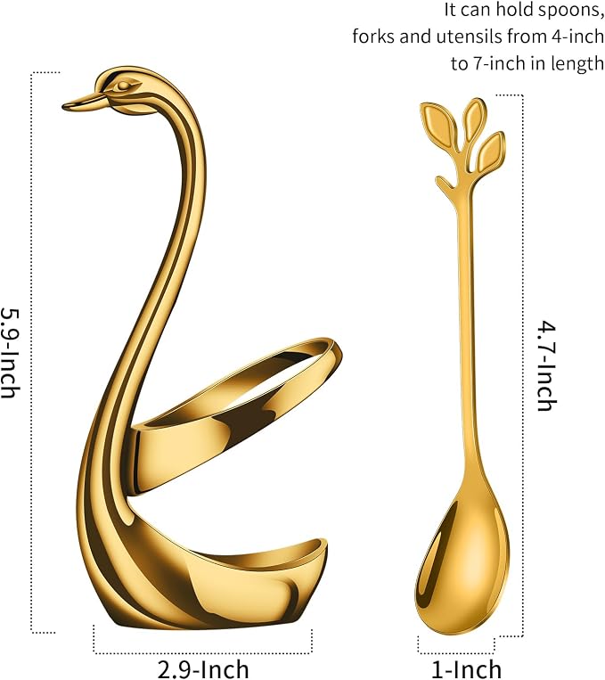 AnSaw Gold Small Coffee Spoon Holder Set, Swan Base - Image 3