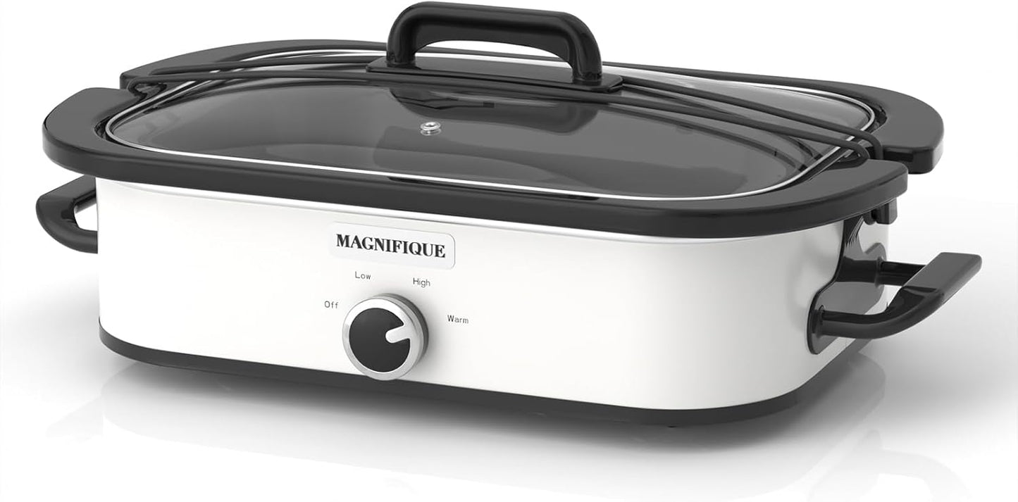 Magnifique 4-Quart Slow Cooker with Casserole Manual Warm Setting - Perfect Kitchen Small Appliance for Family Dinners, Dishwasher Safe Crock, White