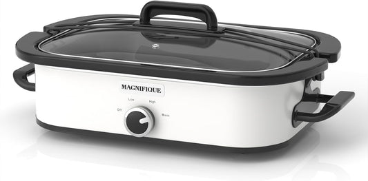 Magnifique 4-Quart Slow Cooker with Casserole Manual Warm Setting - Perfect Kitchen Small Appliance for Family Dinners, Dishwasher Safe Crock, White