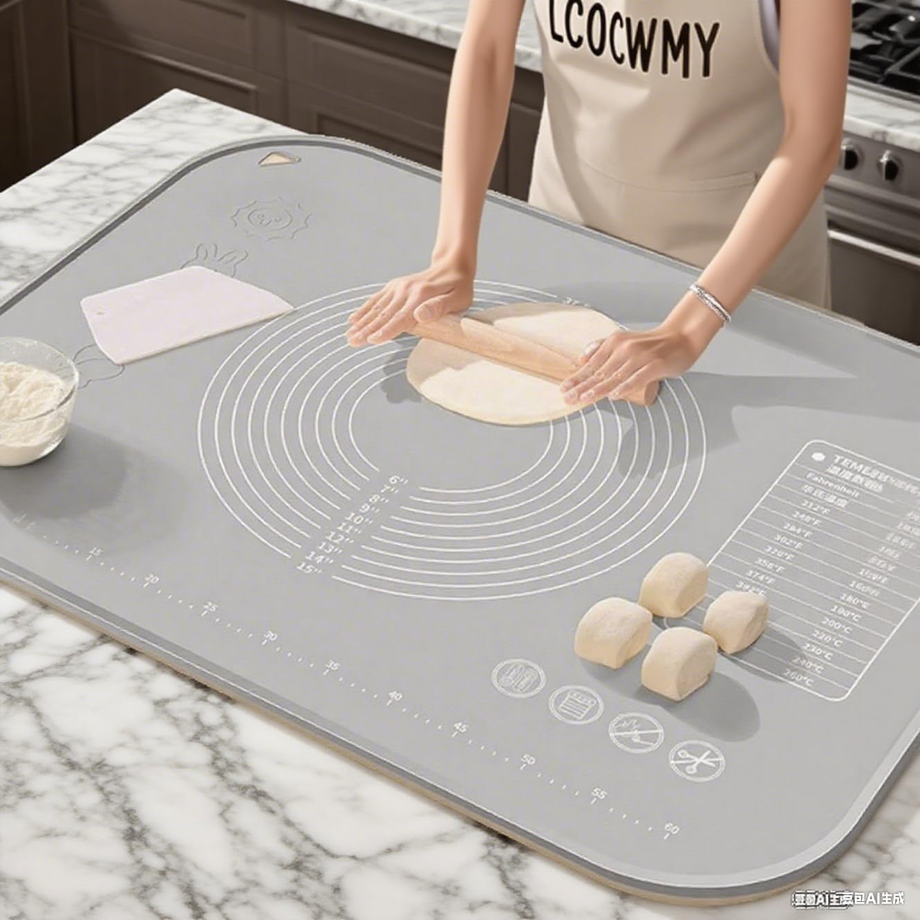 LCOCWMYS Silicone Baking Mat 27"L x 20"W Silicone Baking Mat with Raised Lip, Ideal for Making Pastries, Bread, Cookies, Pizza, Fondant, Pasta