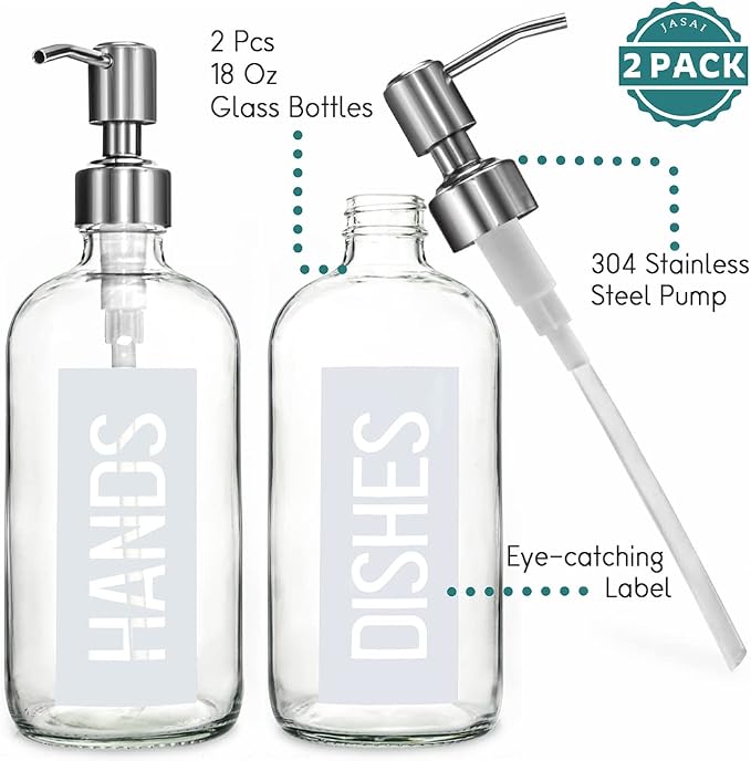 JASAI 2Pack 18OZ Glass Soap Dispenser - Image 3