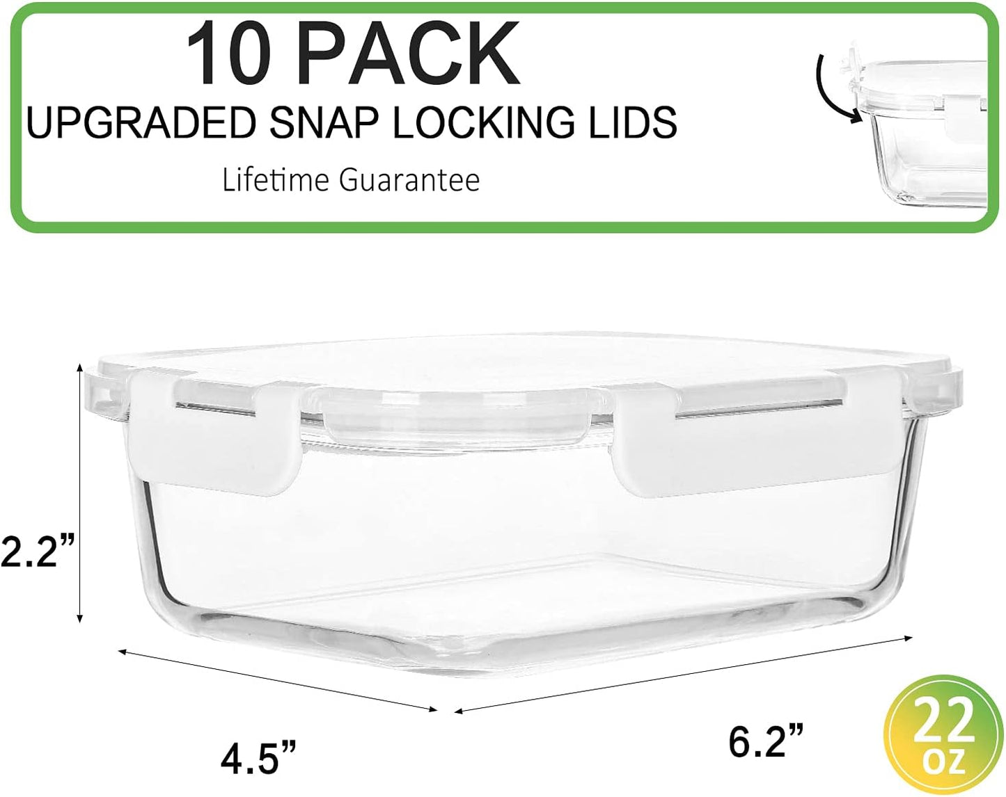 M MCIRCO [10-Pack,22 Oz Glass Meal Prep Containers,Glass Food Storage Containers with lids,Glass Lunch Containers,Microwave, Oven, Freezer and Dishwasher, White