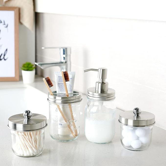 Amolliar Mason Jar Liquid Soap Dispenser, Stainless Steel Mason Jar Lid & Pump - Image 2