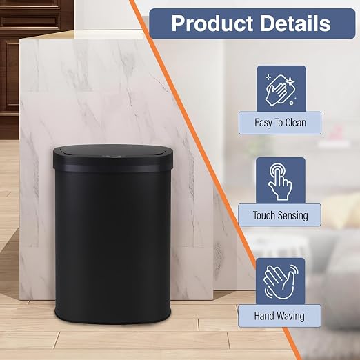 PayLessHere | 13 Gallon Stainless Steel Trash Can | Black | Automatic Touchless - Image 3