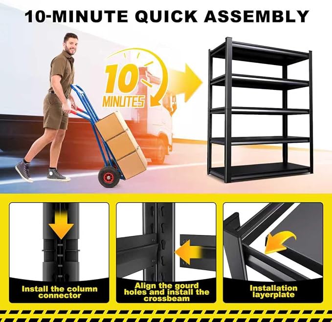 Set of 4 71"H Garage Shelving-2050LBS 5 Tier Storage Shelves, Adjustable Heavy - Image 4