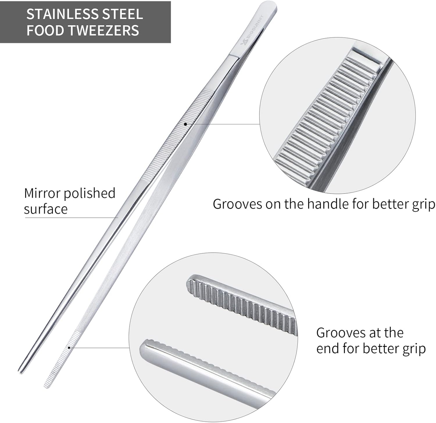 12 Inch Kitchen Tweezers Fine Tweezer Tongs, MSY BIGSUNNY Stainless Steel Food Tweezers Multi-function Precision Serrated Tips Cooking Tongs Kitchen Serving Tong