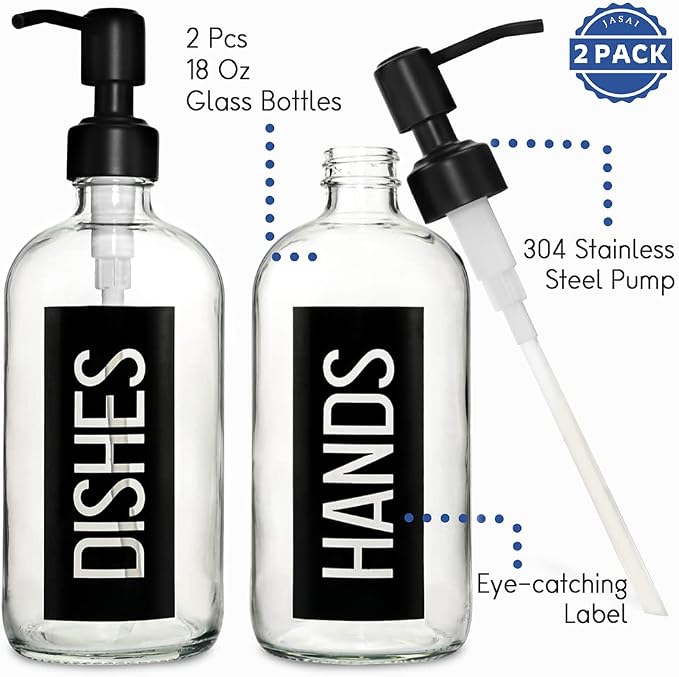 JASAI 2Pack 18OZ Glass Soap Dispenser, Kitchen Dispenser - Image 2