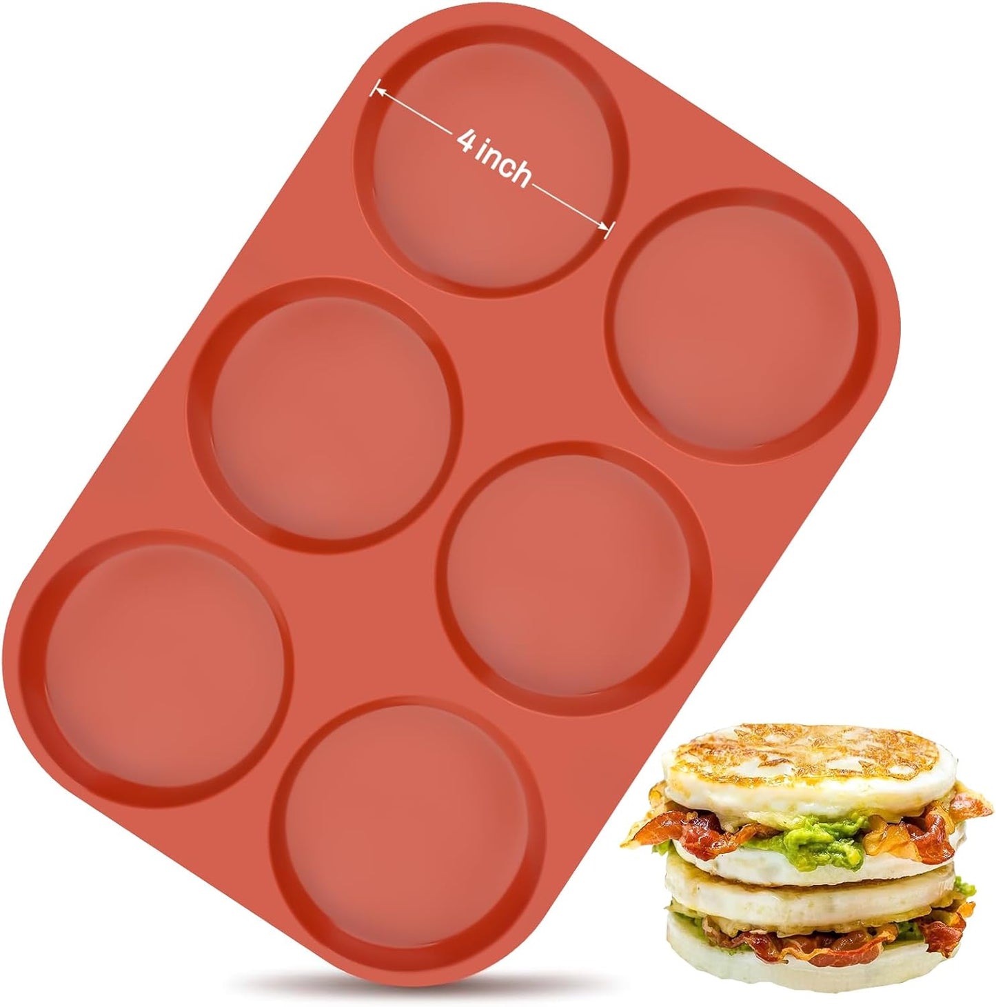 Ocmoiy 4 Inch Silicone Egg Mold for Breakfast Sandwiches, 1 Pack Non-Stick Silicone Jumbo Muffin Top/Hamburger Bun Pan Eggs Bites Mold for Oven Baking Egg Patty, Pancake, Frittata