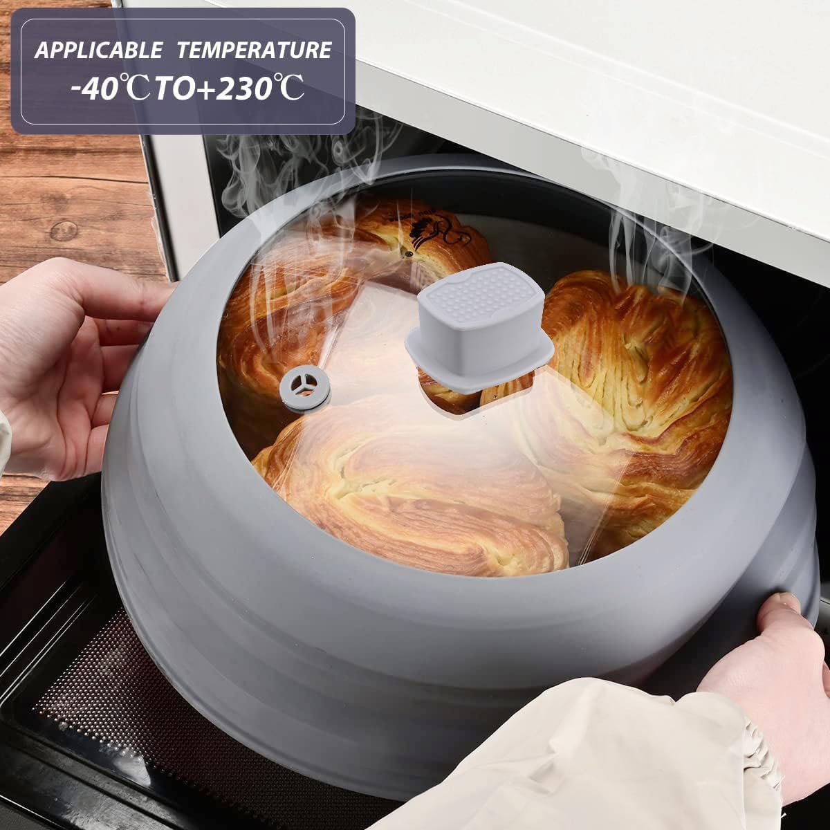 Microwave Splatter Cover Glass Cover Guard Lid with Collapsible Silicone for Food Pot Plate Cover 11.8 inch Light Grey