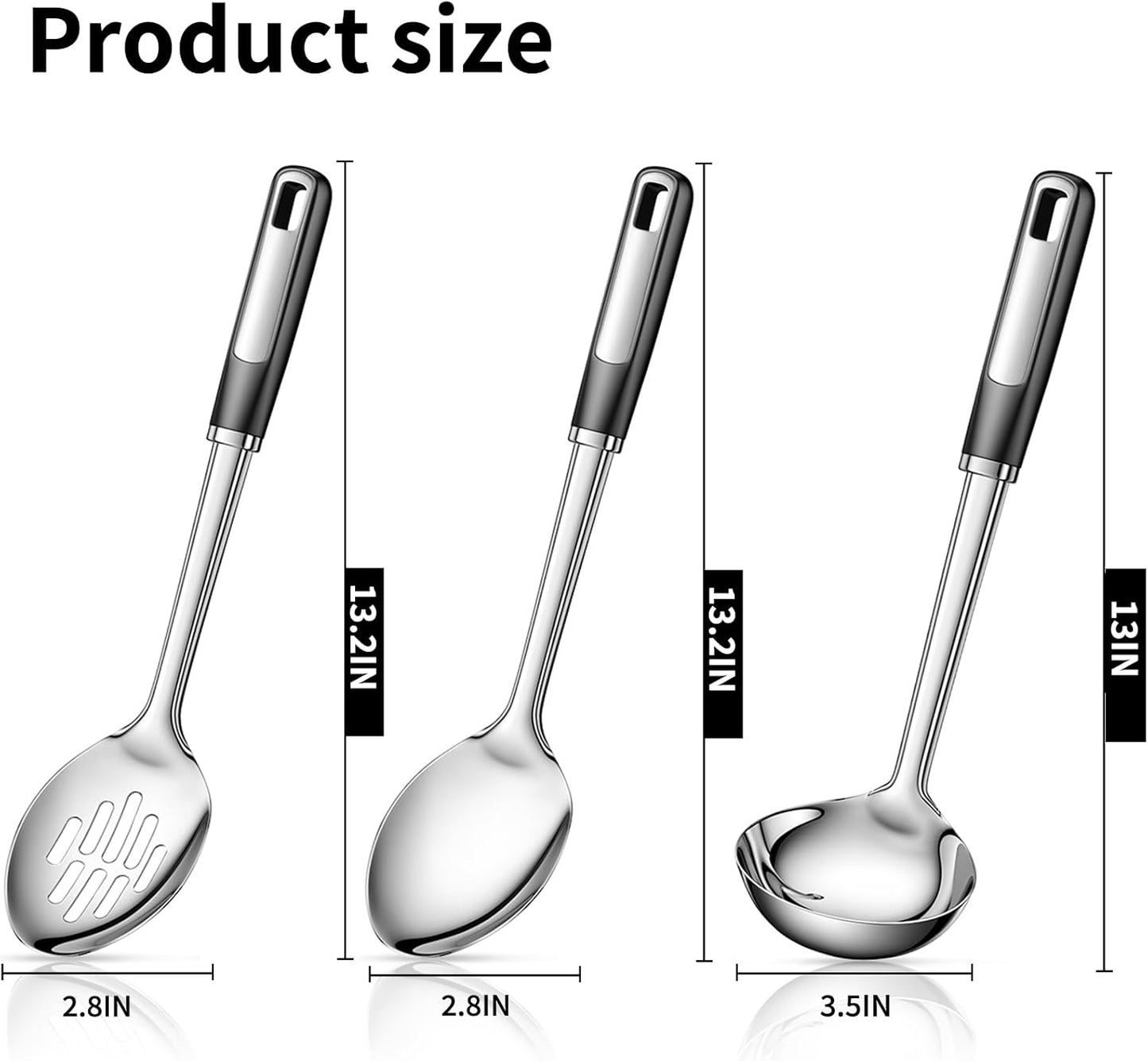 3-Piece,Stainless Steel Serving spoons set with Slotted Spoon-Serving Spoon and Perforated Spoon, soup ladle,kitchen cooking serving utensils set cooking spoon