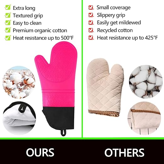 Silicone Oven Mitts and Pot Holders Set, MTZRFLL Extra Long Heat Resistant Oven - Image 3