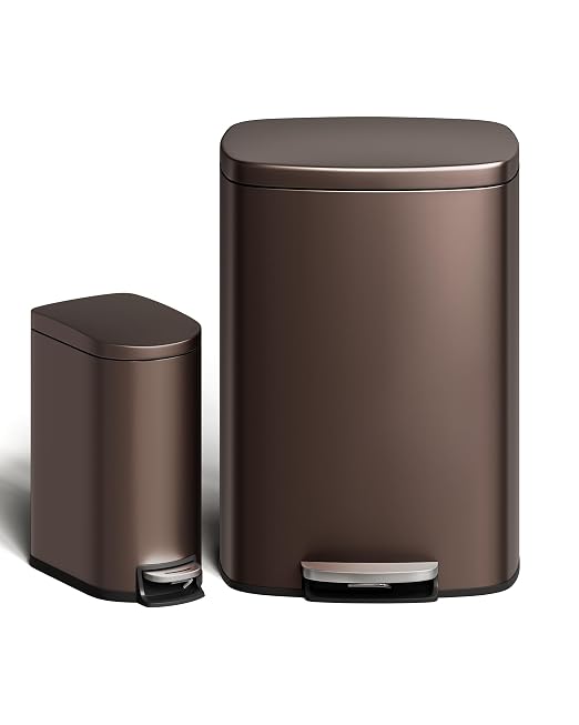 Garvee 13 gal and 2.6 gal Metal Trash Can Combo Set, Rustproof Garbage Can by Garvee