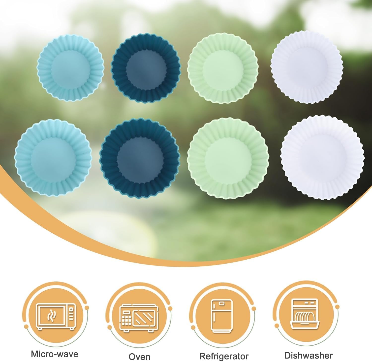 Large Silicone Baking Muffin Cups, 12 Pack Reusable Cupcake Liners Jumbo Size 3.54inch Cake Molds, BPA Free, Dishwasher Safe(White, Green, Navy, Dusty Blue)