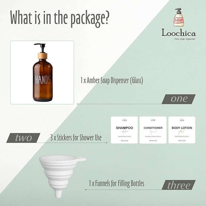 LOOCHICA Hand Amber Glass Soap Dispenser - Image 2