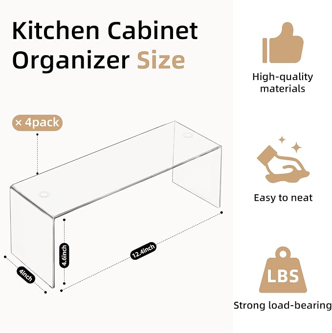 Aminigram 4 Packs Cabinet Organizer Shelf, Acrylic Kitchen Counter Shelves - Image 2