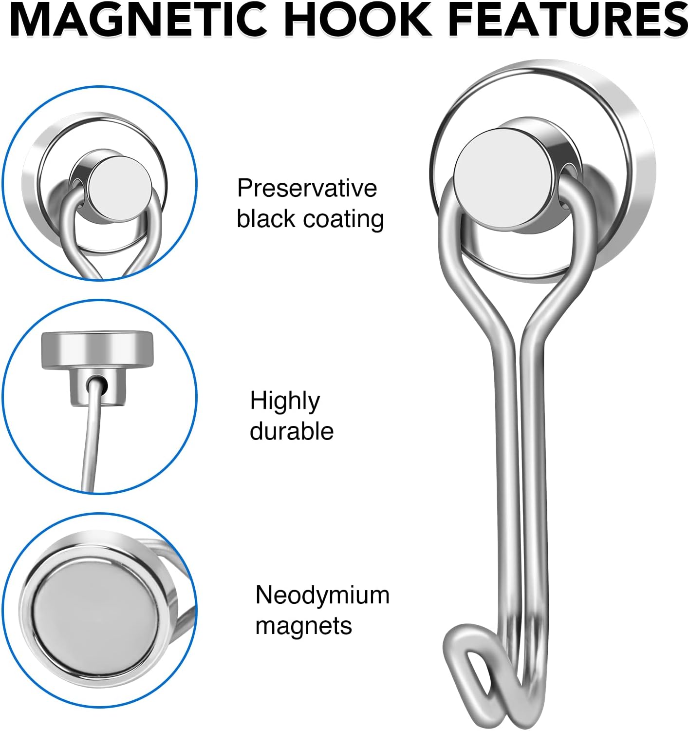 LOVIMAG Hooks, 30lbs+ Magnetic Magnet Hook 2025 Cruise Cabin Ship Essentials Heavy Duty Strong Refrigerator Fridge Hanging for Classroom Beach Vacation Kitchen Grills Home Mug Hanger (20 Pack), Silver