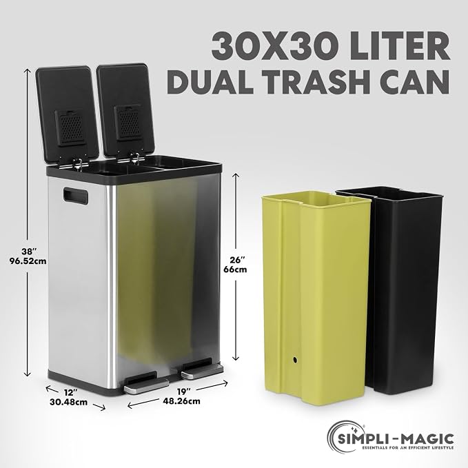 Simpli-Magic 16 Gallon Step Trash Can – Dual Compartment Kitchen Garbage Can - Image 3