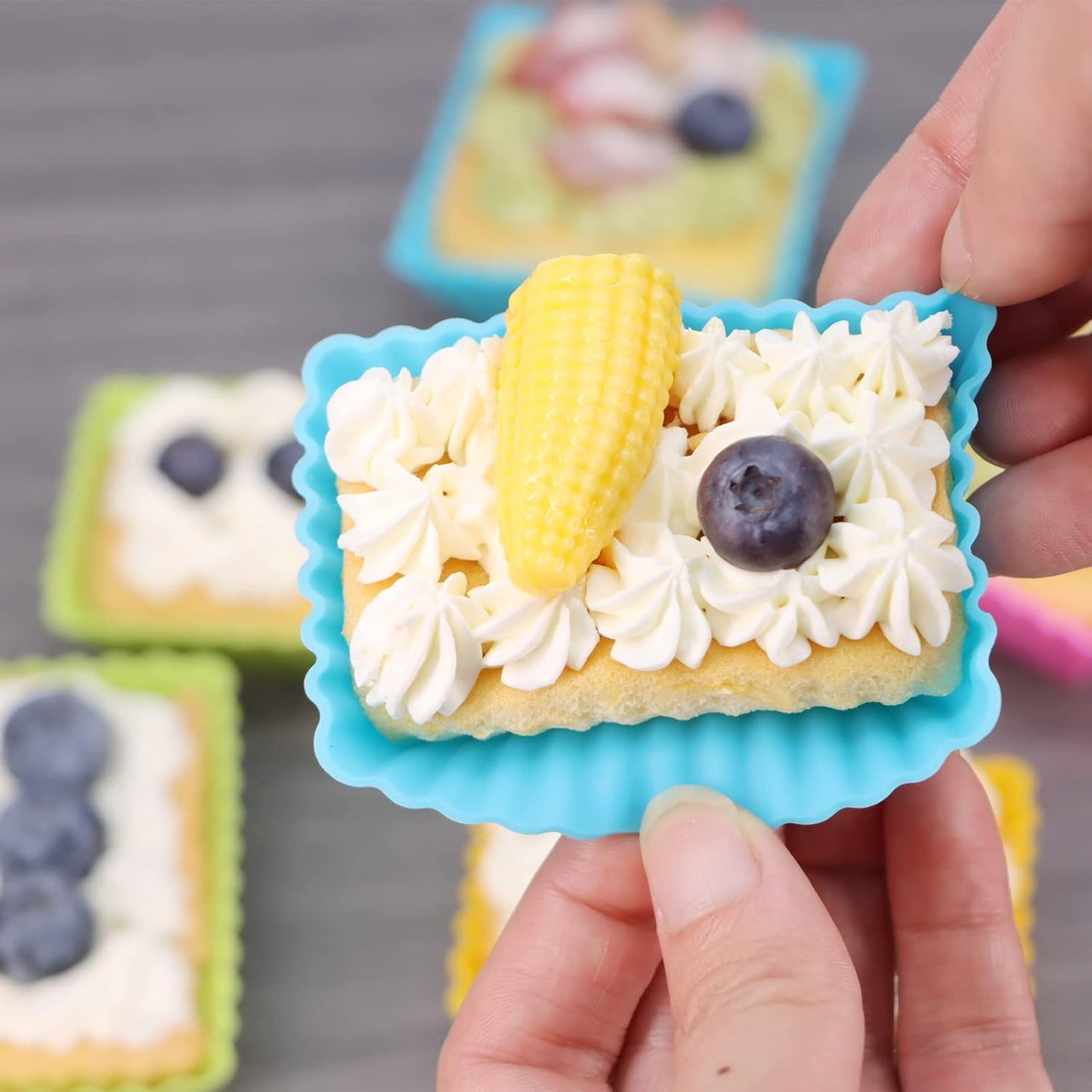 24Pack Silicone Muffin Cups, Reusable Cupcake Liners Molds for Baking, 3 Shapes Lunch Box Bento Dividers-Round, Square, and Rectangular (Colorsful, Large Size)