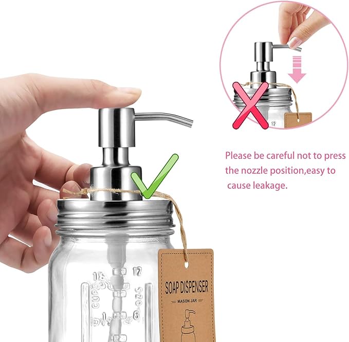 Amolliar Mason Jar Liquid Soap Dispenser, Stainless Steel Mason Jar Lid & Pump - Image 6