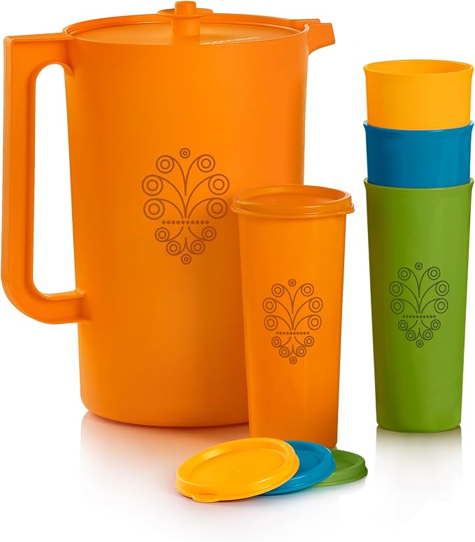 Tupperware Heritage Retro Collection, Pitcher and 4 Tumbler Set in Retro Colors by Tupperware