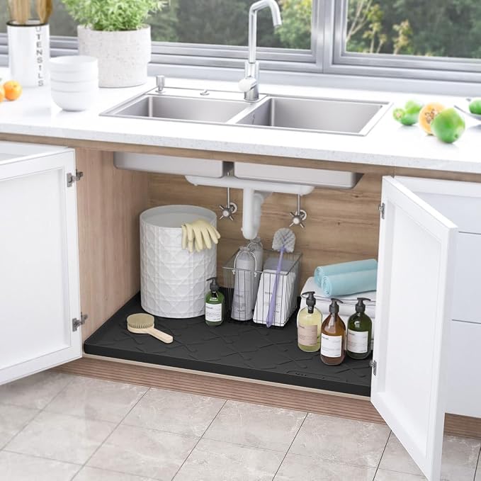 SIKADEER 37" x 22" Under Sink Mat Waterproof, Silicone Mat Kitchen Drawer Shelf - Image 2