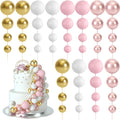 48 Pcs Cake Topper Decorations - Balloon Cupcake Toppers, Foam Balls for Birthday Party Wedding Cake Decorating (Rose Gold, Pink, White, Gold)