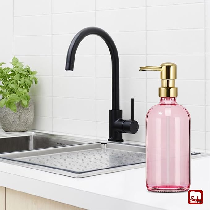 GMISUN Pink Soap Dispenser Bathroom, 1 Pack Glass Dish Soap Dispensers - Image 5