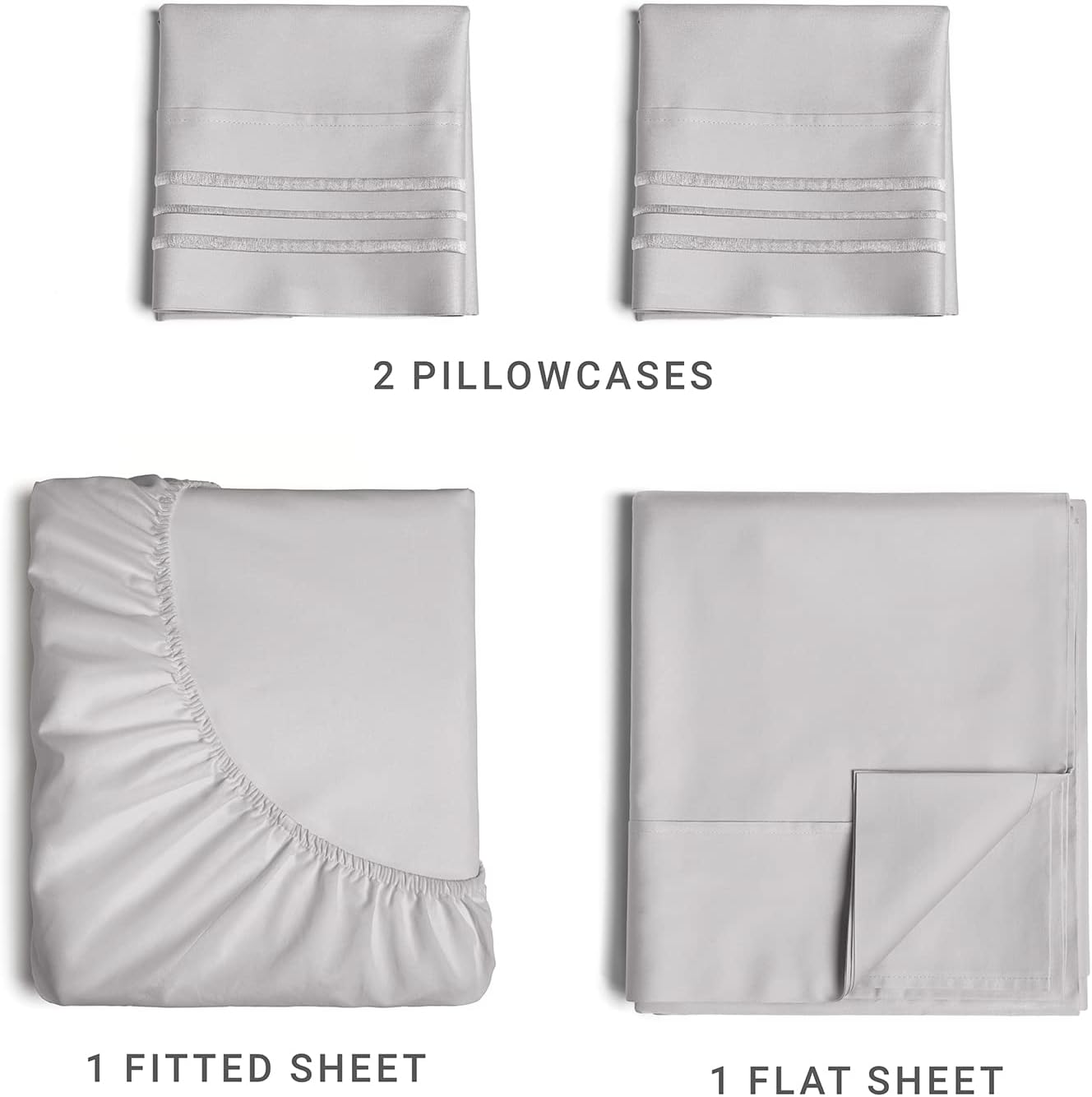 Full Size 4 Piece Sheet Set - Comfy Breathable & Cooling Bed Sheets Set - Hotel Luxury Bedding for Women, Men, Kids, Teens, Boys & Girls - Deep Pockets, Soft and Wrinkle Free - Oeko-Tex - Light Grey