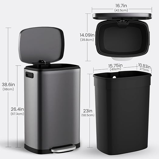 ELPHECO Kitchen Trash Can with Lid Soft Close, 13 Gallon / 50L Stainless Steel - Image 4