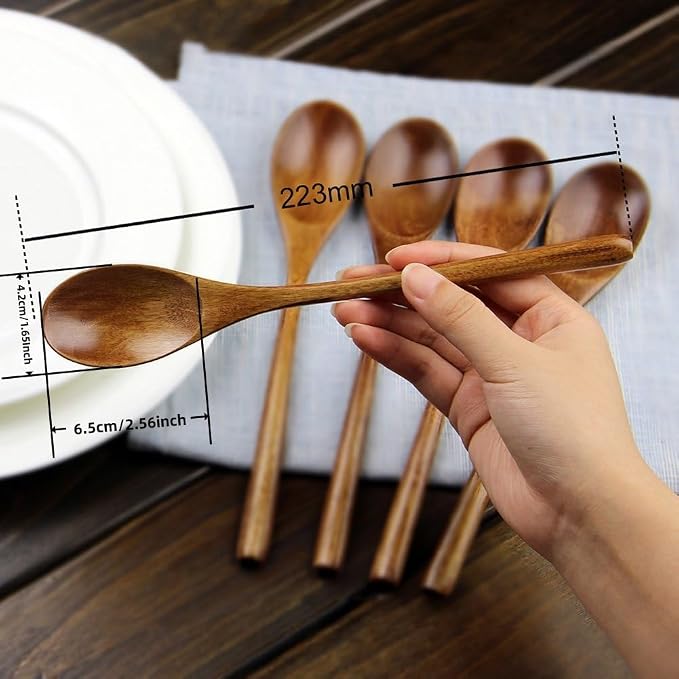 AOOSY Spoons, Wooden Spoons for Eating, 6 Pieces Japanese Natural Soup Spoons - Image 3