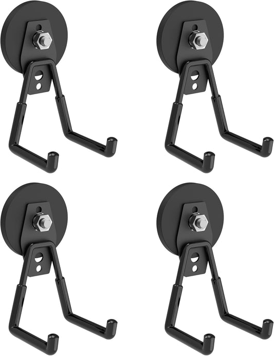 Heavy Duty Magnetic Hooks - 4Pack, Strong Large Magnet Hook, Magnetic Storage Hooks for Power Drill,Garden Tools,Hose,Pegboard,Garage,Workshop,Indoor and Outdoor Hanging Garage Hook